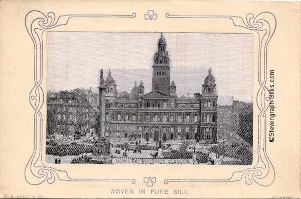 Black and white post card, showing a view of the Municipal Buildings in Glasgow