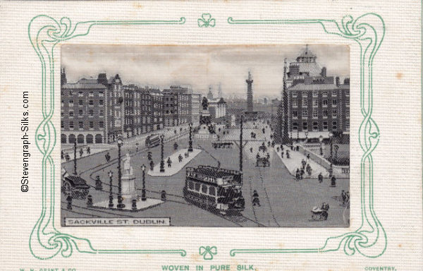 Black and white image of street scene with trams