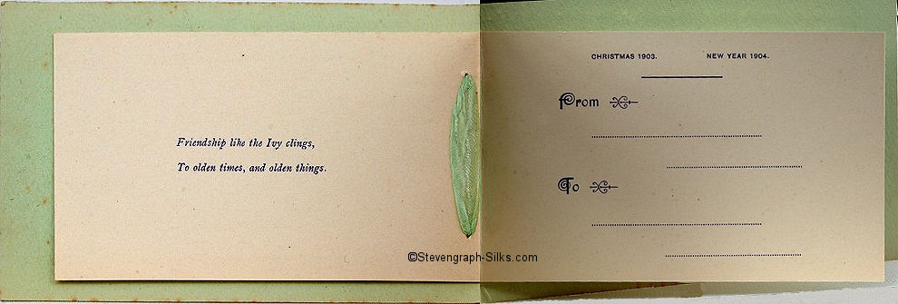 inserted pages of this 1903 Grant Christmas card, with motto on one leaf and dates etc. on the other side