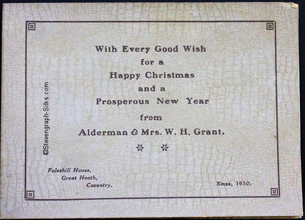 front cover of Grant 1930 Christmas card, with words of good wishes etc. with Alderman & Mrs Grant name