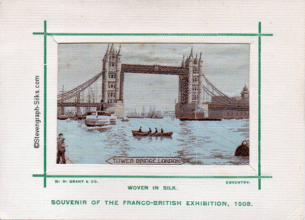 Large card woven in colour, showing a view of Tower Bridge, London