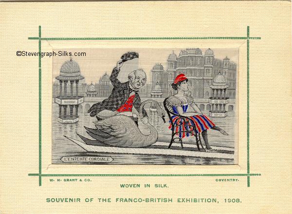 image of English gentleman riding on a swan, with a French lady seated in front
