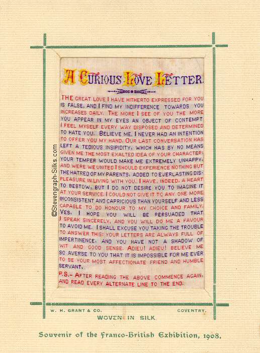 colour image of words only, each row in alternate red or blue colour, so the card is read with the red only
