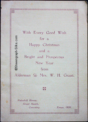 front cover of Grant 1926 Christmas card, with words of good wishes etc. with Alderman & Mrs Grant name