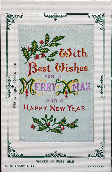 Christmas silk postcard with words and decorations