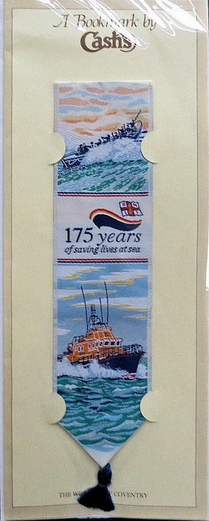 Cash's woven bookmark with words, and views of various lifeboats