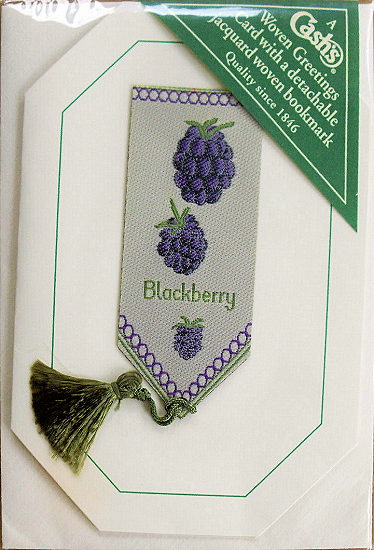 Cash's greeting card, with an attached woven bookmark titled: Blackberry