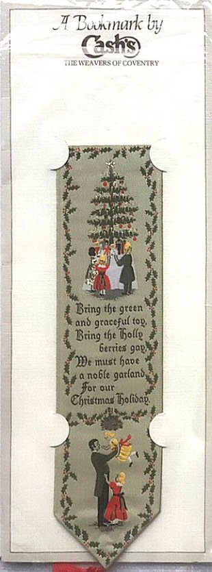 J & J Cash woven bookmark, with image of a decorated christmas tree and words of a verse