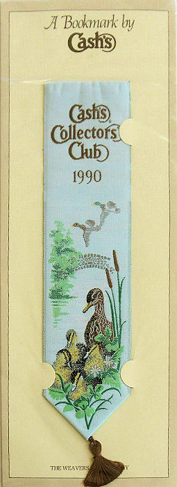Cash's woven bookmark with images of mallard ducks and young, with woven title towards the top