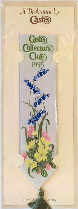Cash's woven bookmark with images of various flowers, with woven title towards the top