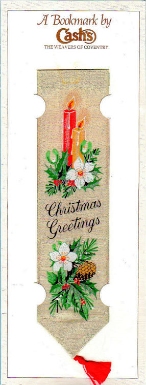 Cash's woven bookmark with woven title words and image Christmas candles