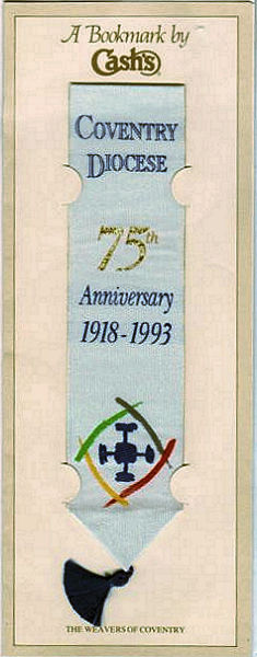J & J Cash woven bookmark, with title words and image of cross of nails