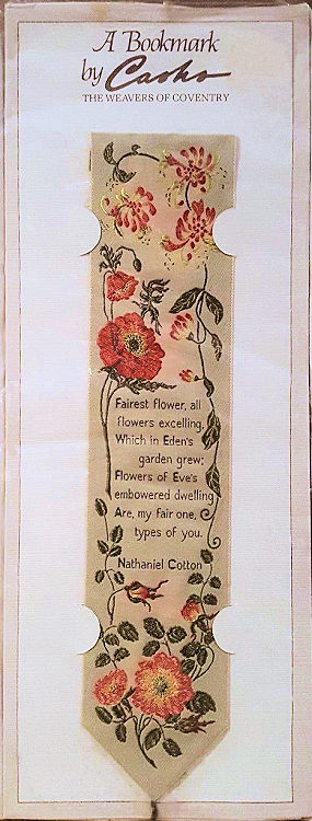 J & J Cash woven bookmark, with title words, Fairest Flower