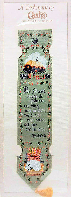 Cash's woven bookmark with woven title words in German, and words of a poem