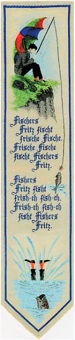 Cash's woven bookmark with woven title words in German, and words of a poem