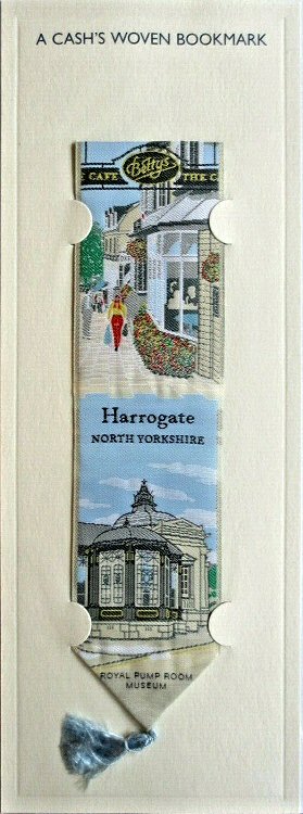 Cash's woven bookmark with woven title words and scenes of Betty's Caf and The  Pump Room in Harrogate