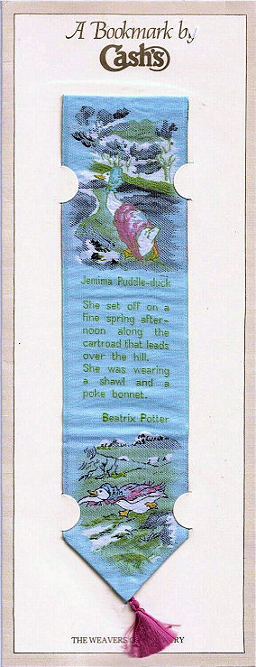 Cash's woven bookmark with title: JEMIMA PUDDLE-DUCK