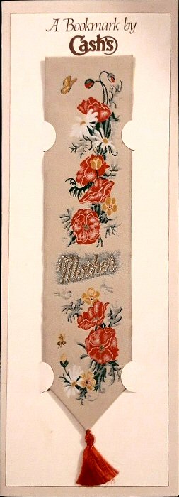Cash's woven bookmark with woven title word and image of poppies
