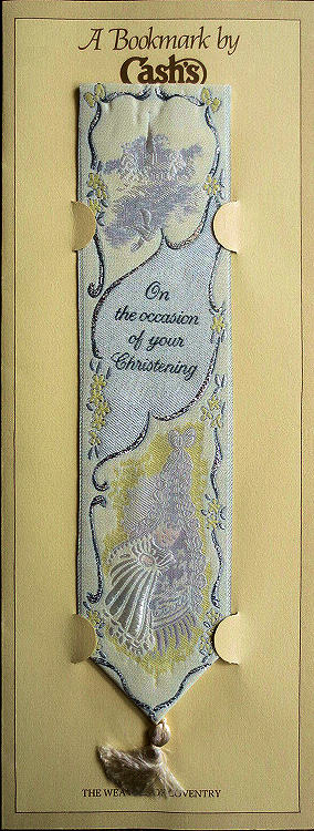 Cash's woven bookmark with image of a shepherd and sheep and title words