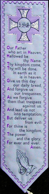 J & J Cash woven bookmark, with title words and words of the Lord's Prayer