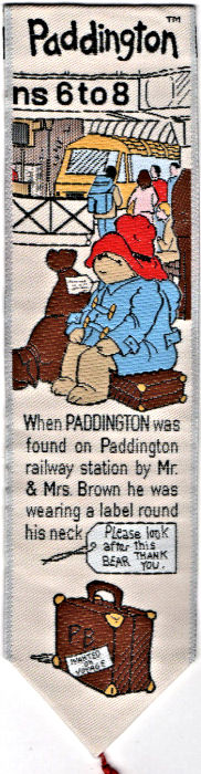 Cash's woven bookmark with title: PADDINGTON BEAR