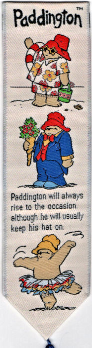 Cash's woven bookmark with title: PADDINGTON BEAR