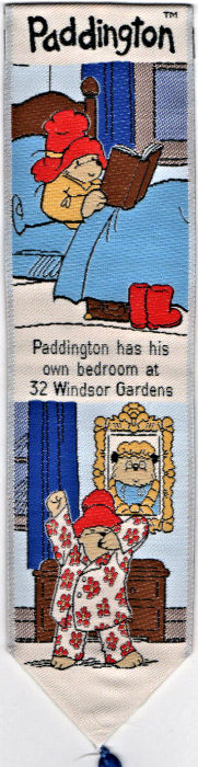 Cash's woven bookmark with title: PADDINGTON BEAR