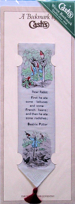 Cash's woven bookmark with title: PETER RABBIT