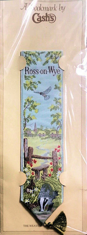 J & J Cash woven bookmark with title words and countryside view