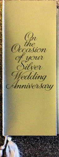 view of front cover of the pair of Silver Wedding Anniversary bookmarks