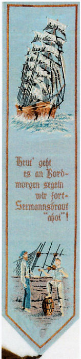 Cash's woven bookmark with woven title words in German, and words of a poem