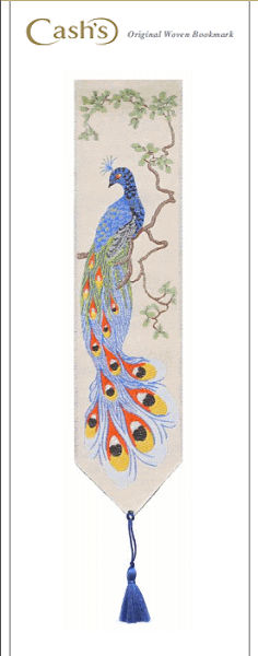 J & J Cash woven bookmark, with no words, but titled: PEACOCK