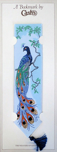 J & J Cash woven bookmark, with no words, but titled: PEACOCK