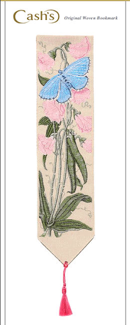 J & J Cash woven bookmark, with no words, but titled: COMMON BLUE butterfly