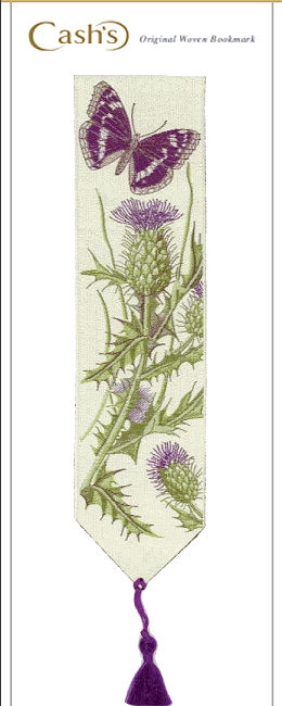 J & J Cash woven bookmark, with no words, but titled: PURPLE EMPEROR butterfly