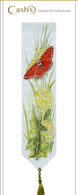 J & J Cash woven bookmark, with no words, but titled: QUEEN OF SPAIN butterfly