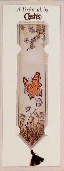 J & J Cash woven bookmark, with picture of a butterfly, and no words