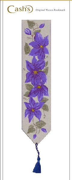 J & J Cash woven bookmark, with no words, but titled: CLEMATIS