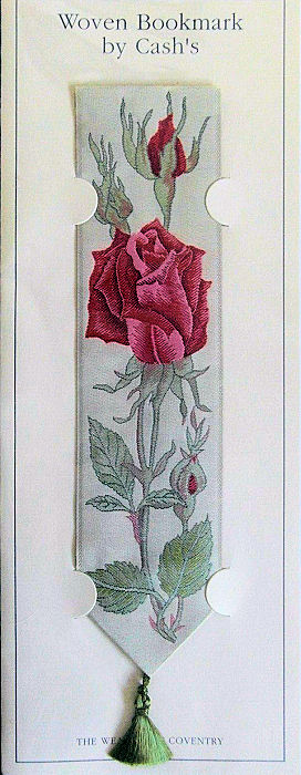 J & J Cash woven bookmark, with no words, but image of a rose