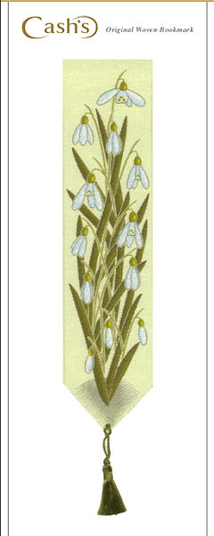 J & J Cash woven bookmark, with no words, but titled: SNOWDROPS