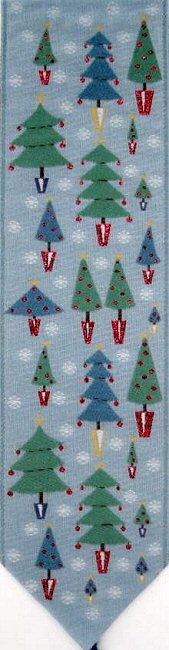 J & J Cash woven bookmark, with no words, but multiple images of Christmas trees