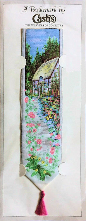 J & J Cash woven bookmark, with no words and image of a country cottage