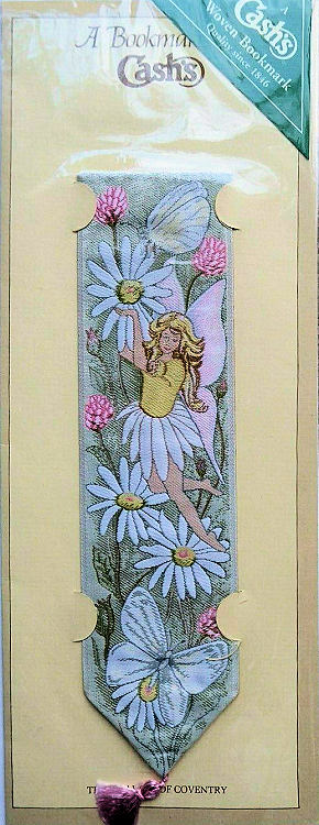 J & J Cash woven bookmark, with no words and image of a flower fairy with white daisies