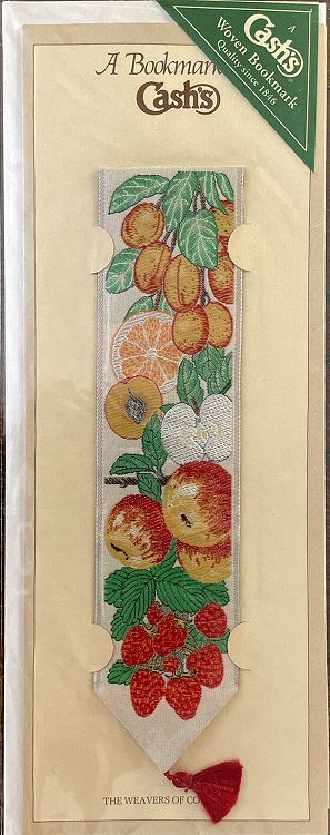 J & J Cash woven bookmark, with no words, but images of various fruit