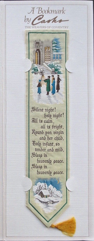 Cash's woven bookmark with woven words of the carol