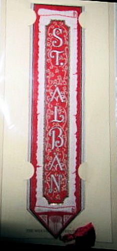 J & J Cash woven bookmark, with title word woven from top to bottom