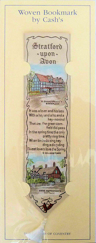 J & J Cash woven bookmark, with title words