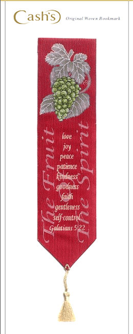 J & J Cash woven bookmark, with extract from Galatians, 5:22, from the bible