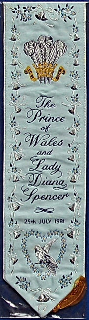Cash's bookmark with words celebrating The Prince of Wales & Lady Diana Spencer wedding