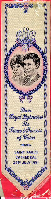 Cash's bookmark with words celebrating The Prince of Wales & Lady Diana Spencer wedding